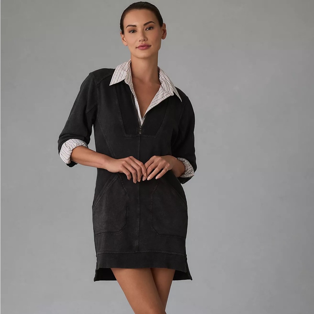 Daily Practice by Anthropologie Meru Sweatshirt Mini Dress in Black - NWT! - Picture 10 of 11
